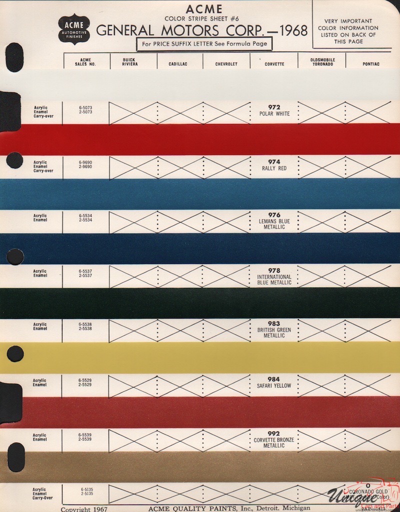 1968 General Motors Paint Charts Acme 6